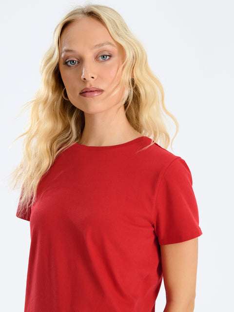 Sinsay Women's Red Short Sleeve Cotton T-Shirt | Sinsay In Lebanon