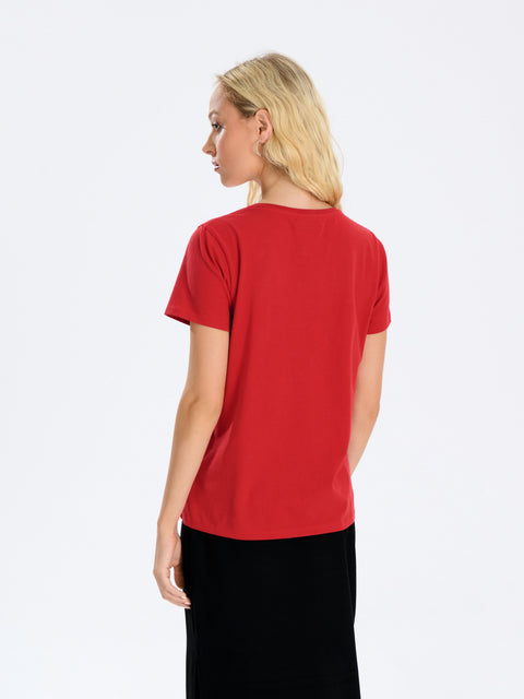 Sinsay Women's Red Short Sleeve Cotton T-Shirt | Sinsay In Lebanon