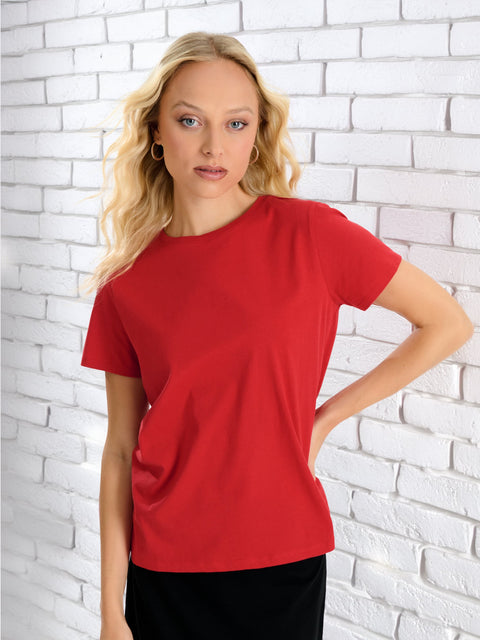 Sinsay Women's Red Short Sleeve Cotton T-Shirt | Sinsay In Lebanon