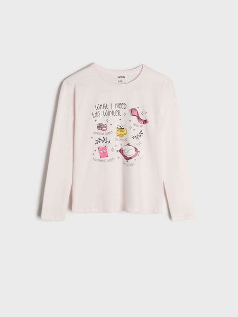 Sinsay Girl's Light Pink Printed & Checkered Bottom Pajama Set |Sinsay In Lebanon