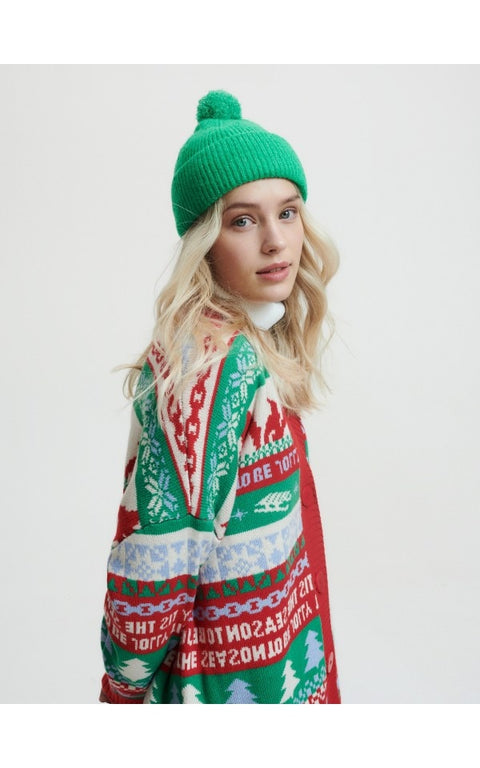 Reserved Girl's Green Knitted Pum Pum Beanie Hat | Reserved In Lebanon