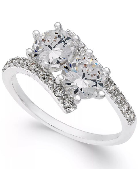 Charter Club Women's Fine Silver Plate Cubic Zirconia 2-Stone Ring |Charter Club In Lebanon