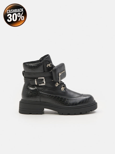 Sinsay Women's Black Imitation Leather Ankle Boots | Sinsay In Lebanon