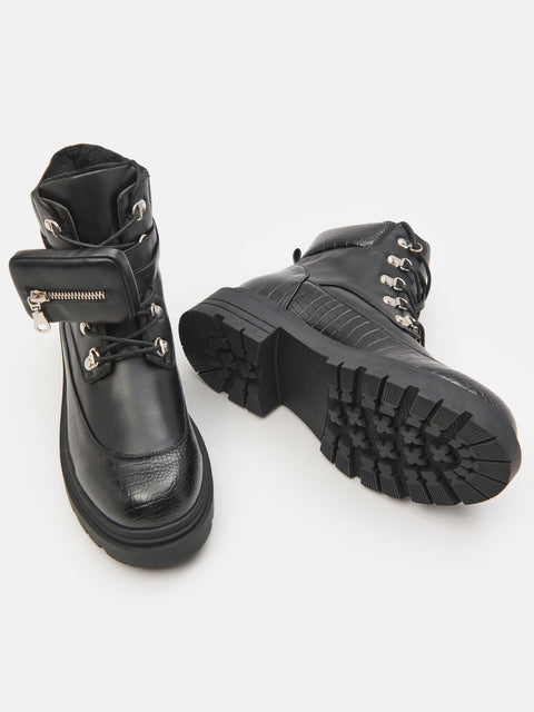 Sinsay Women's Black Imitation Leather Ankle Boots | Sinsay In Lebanon