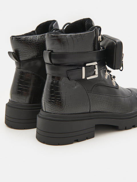 Sinsay Women's Black Imitation Leather Ankle Boots | Sinsay In Lebanon