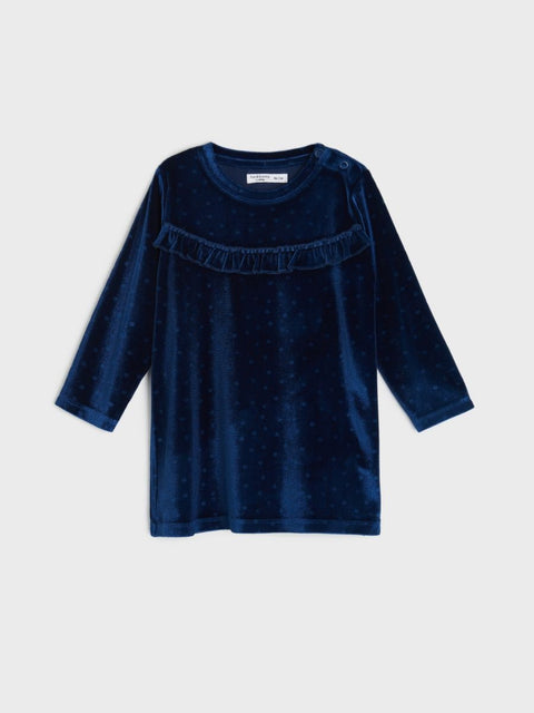 Sinsay Baby Girl's Navy Velvet  Ruffle Dress |Sinsay In Lebanon
