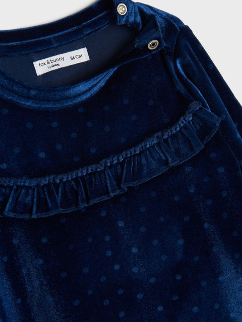 Sinsay Baby Girl's Navy Velvet  Ruffle Dress |Sinsay In Lebanon