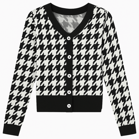Beautees Girl's Soft Knit Houndstooth Long Sleeve Faux Button-Front Blouse | Beautees In Lebanon