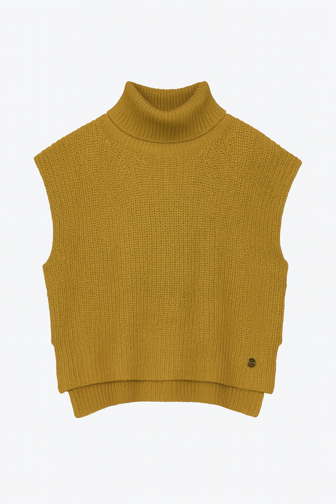 POMPdeLUX Girl's Dusty Yellow Knit Roll Neck Vest |POMPdeLUX in Lebanon