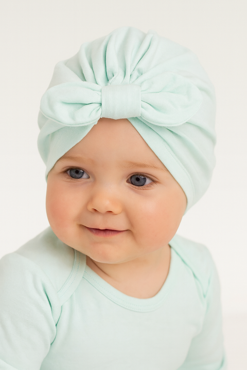 Reserved Baby Girl's Pale Turquoise Hat With Bow Detail | Reserved In Lebanon