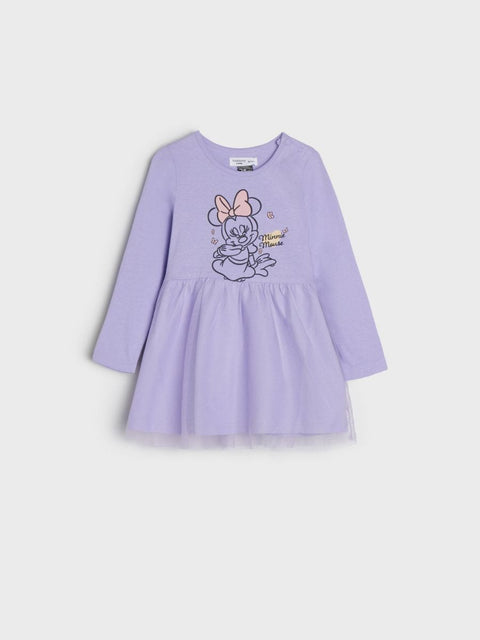 Lavender dress with a character design on a white background