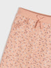 Floral-patterned pink pants on a light gray background