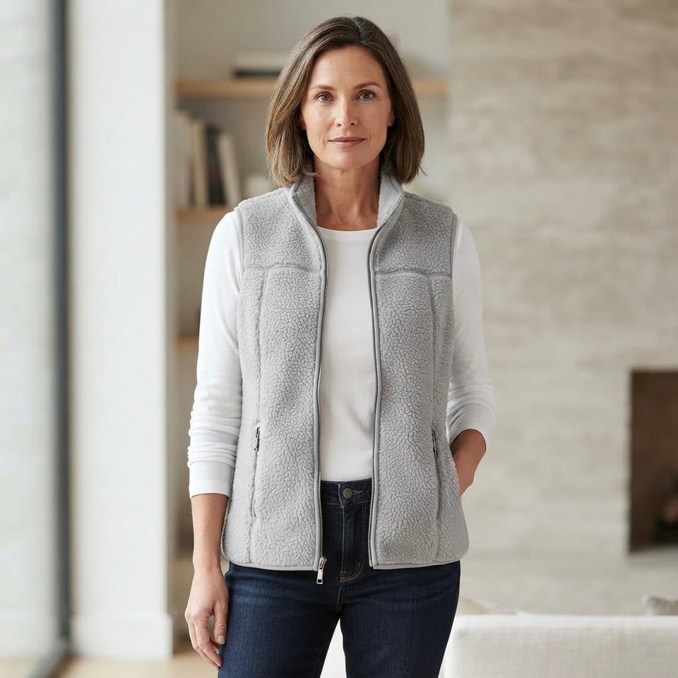 Style & Co Women's Light Grey Petite Fleece Zip-Up Vest