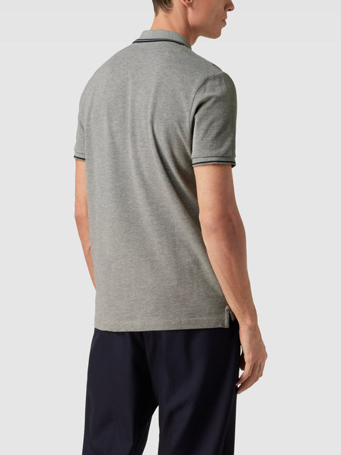 Selected Homme Men's Grey Logo Embroidered Textured Polo T-Shirt | Selected Homme In Lebanon