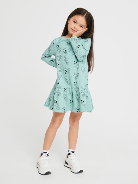 Sinsay Girl's Teal Green Babydoll Dress With a Print | Sinsay In Lebanon