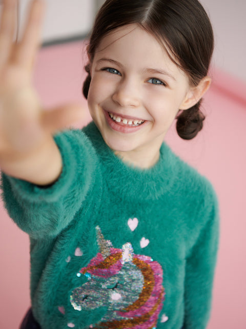 Sinsay Girl's Dark Green Sequin Long Pile Fabric Sweater | Sinsay In Lebanon