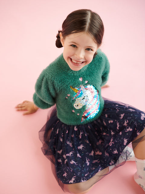 Sinsay Girl's Dark Green Sequin Long Pile Fabric Sweater | Sinsay In Lebanon