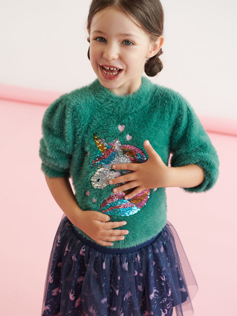 Sinsay Girl's Dark Green Sequin Long Pile Fabric Sweater | Sinsay In Lebanon