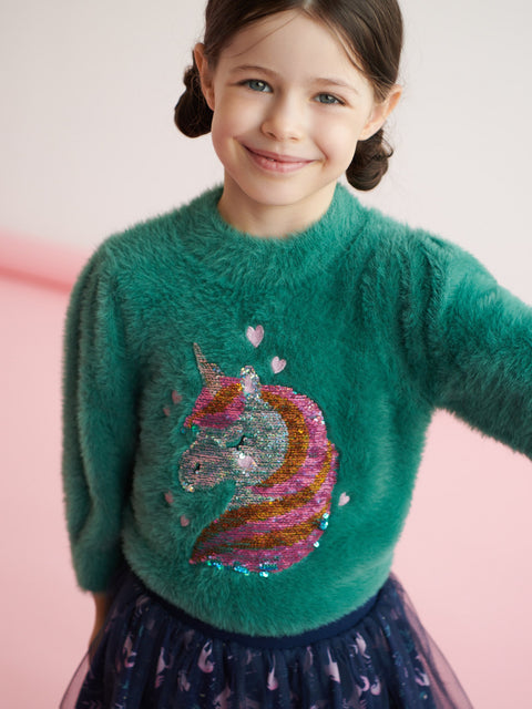 Sinsay Girl's Dark Green Sequin Long Pile Fabric Sweater | Sinsay In Lebanon