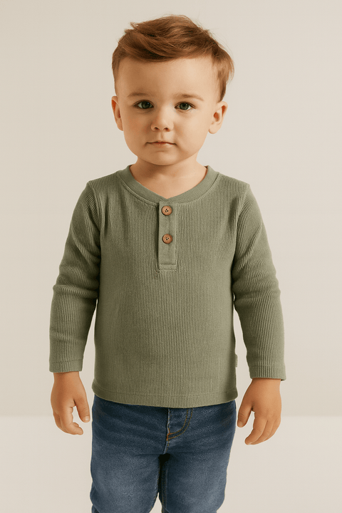 POMPdeLUX Boy's Mint Green Henley Neck Blouse | POMPdeLUX In Lebanon