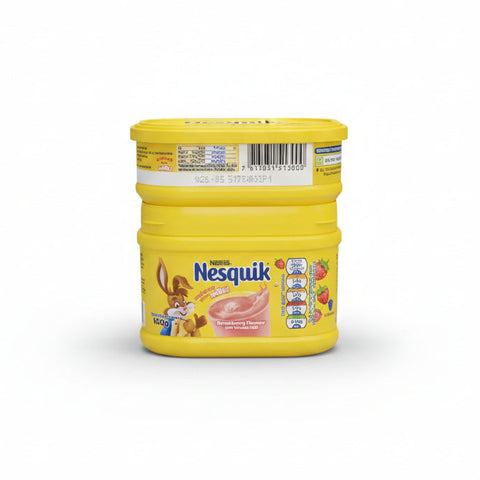 Yellow container of Nesquik powder on a white background