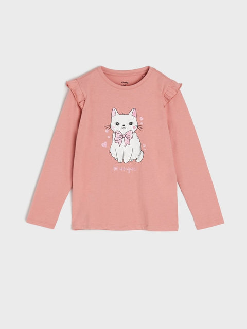 Sinsay Girl's Dusty Pink Cat Print Long Sleeve Blouse | Sinsay In Lebanon