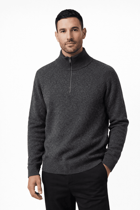Celio Men's Washed Black Ribbed Stand-Up Collar Sweater | Celio In Lebanon