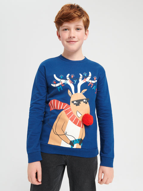 Sinsay Boy's Navy Christmas Print Sweatshirt|Sinsay In Lebanon