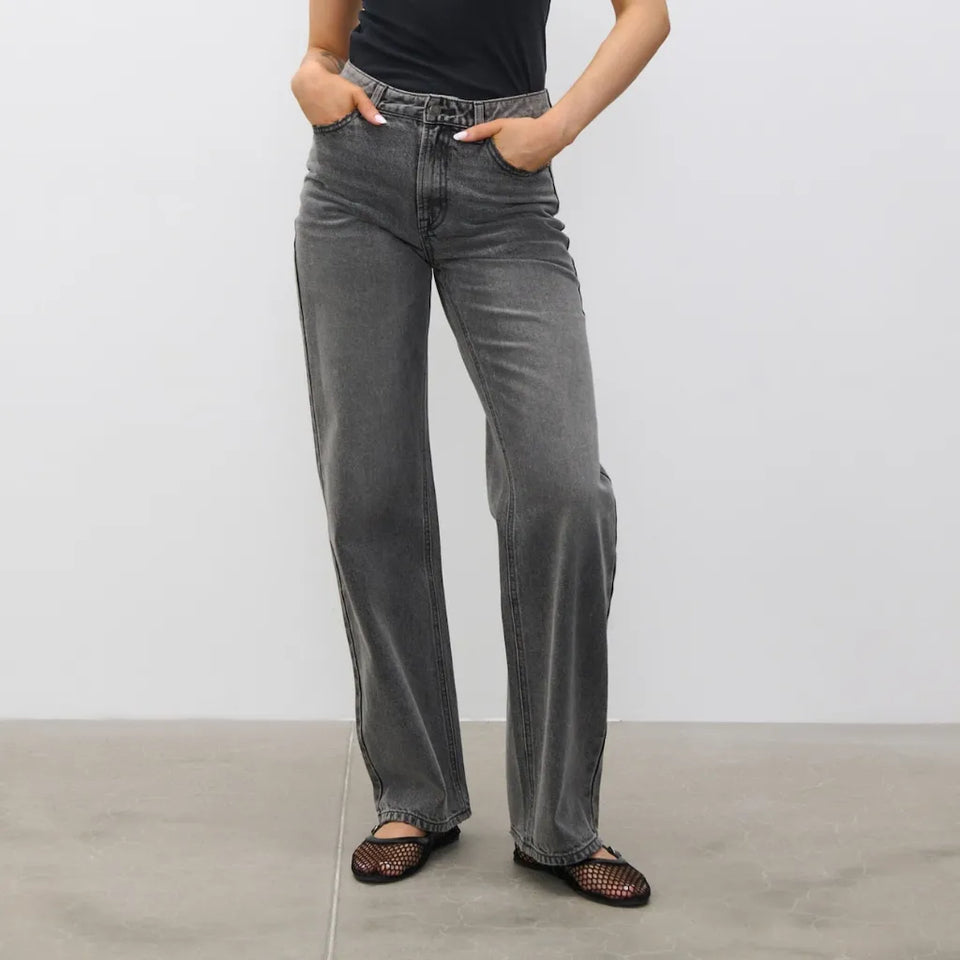 Sinsay Women's Gray Wide Legs High Rise Jeans