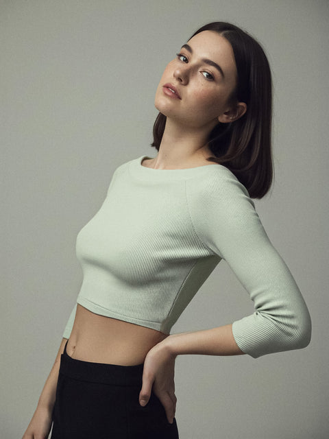 Sinsay Women's Pale Green Ribbed Decorative Neckline Blouse |Sinsay In Lebanon