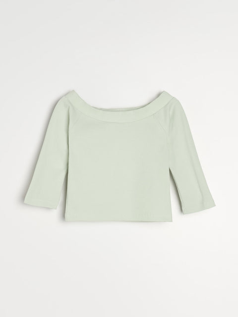 Sinsay Women's Pale Green Ribbed Decorative Neckline Blouse |Sinsay In Lebanon
