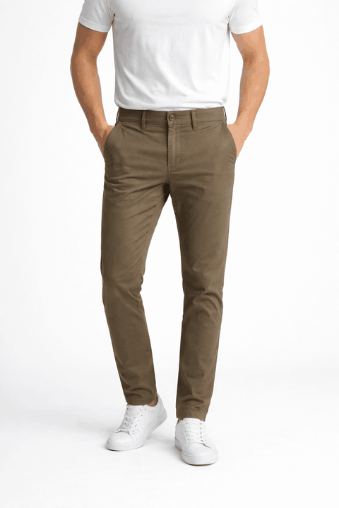 Celio Men's Khaki Green Stretch Cotton Slim Fit Chino Pants | Celio In Lebanon