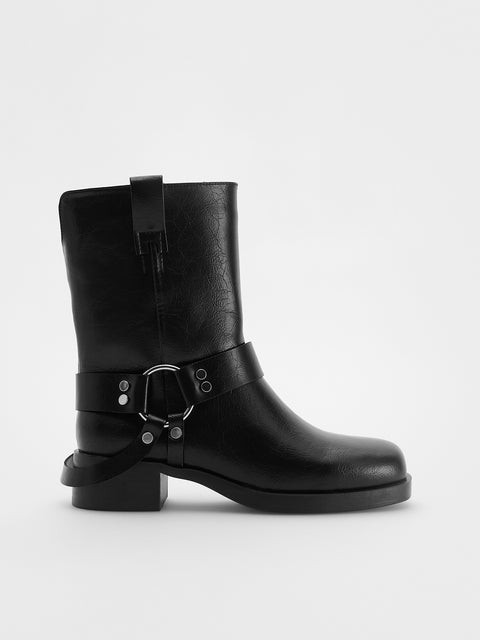 Reserved Women's Black Biker Boots With Metal Details | Reserved In Lebanon