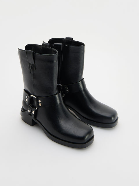 Reserved Women's Black Biker Boots With Metal Details | Reserved In Lebanon