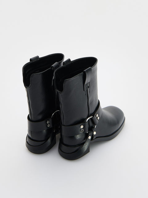 Reserved Women's Black Biker Boots With Metal Details | Reserved In Lebanon