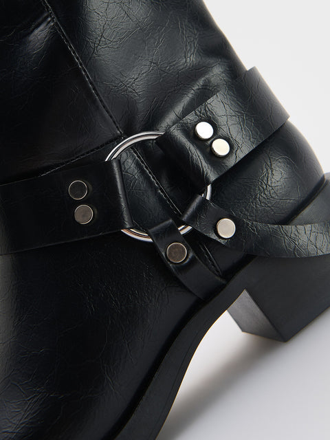 Reserved Women's Black Biker Boots With Metal Details | Reserved In Lebanon