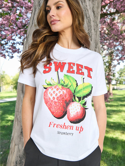 Sinsay Women's White Printed Short-Sleeve T-shirt|Sinsay In Lebanon