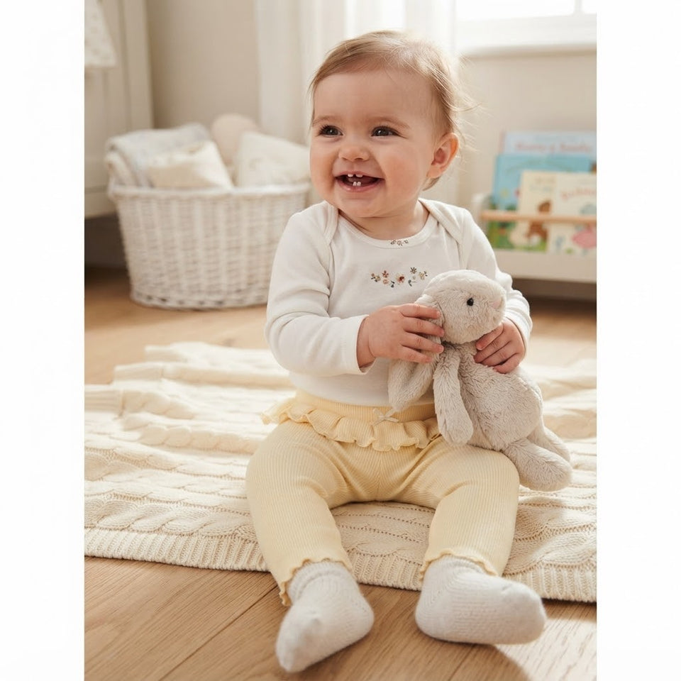 Sinsay Baby Girl's Cream Ribbed Ruffled Waistband Leggings