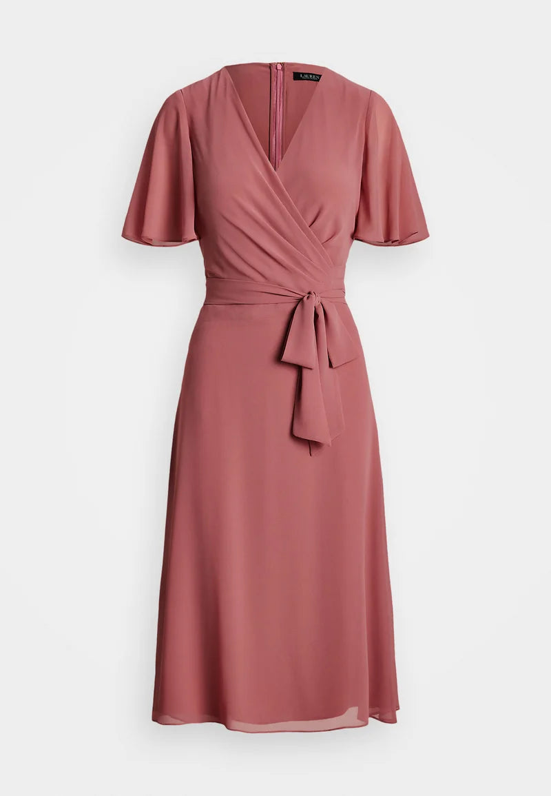 Lauren Ralph Lauren Women's Pink Belted Georgette Dress | Lauren Ralph Lauren In Lebanon