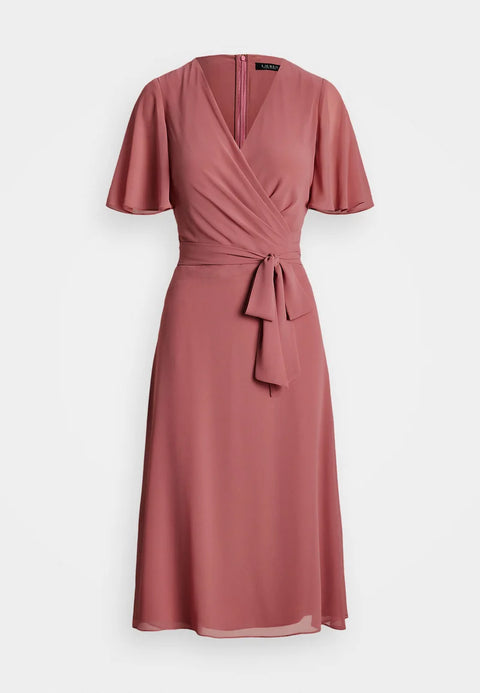 Lauren Ralph Lauren Women's Pink Belted Georgette Dress | Lauren Ralph Lauren In Lebanon