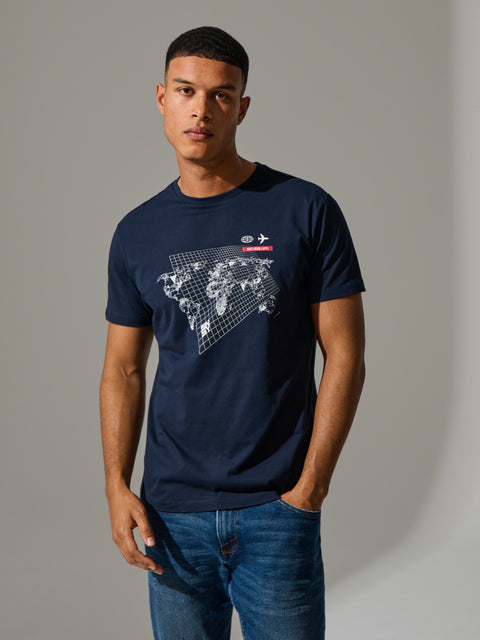 Sinsay Men's Navy Printed Regular Crew Neck T-Shirt|Sinsay In Lebanon