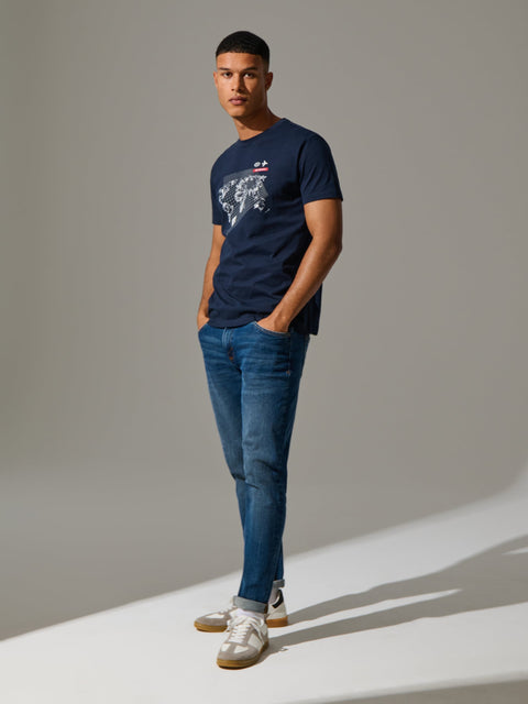 Sinsay Men's Navy Printed Regular Crew Neck T-Shirt|Sinsay In Lebanon