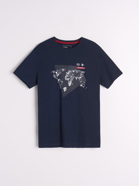 Sinsay Men's Navy Printed Regular Crew Neck T-Shirt|Sinsay In Lebanon