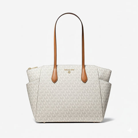 Michael Kors Women's Off White & Brown Marilyn Medium Logo Tote Bag | Michael Kors In Lebanon