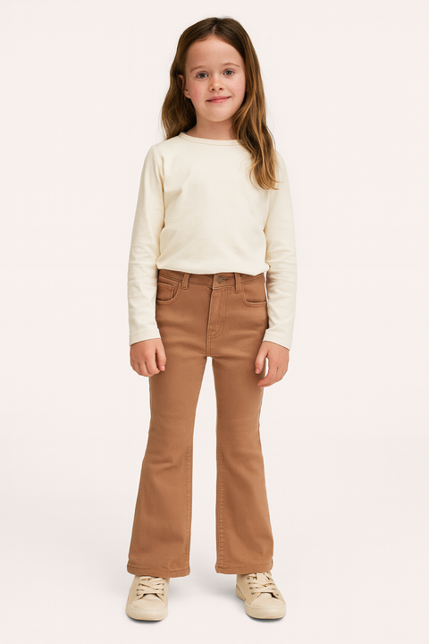 POMPdeLUX Girl's Nude Pink Denim Trousers | POMPdeLUX in Lebanon