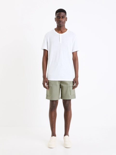 Celio Men's White Solid Regular Fit Linen T-Shirt | Celio In Lebanon