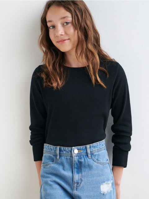 Sinsay Girl's Black Ribbed Long Sleeve Blouse | Sinsay In Lebanon