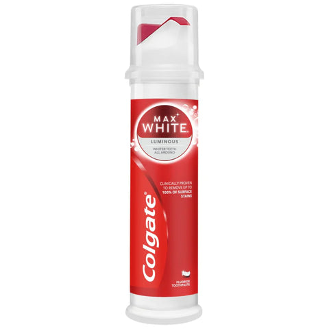 Colgate Max White toothpaste tube on a white background