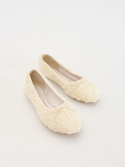Reserved Women's Off White Teddy Fleece Ballet Flat |Reserved In Lebanon