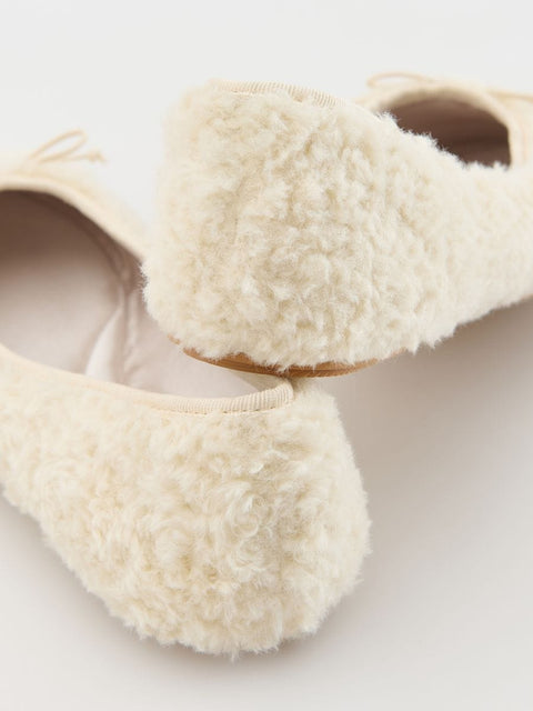 Reserved Women's Off White Teddy Fleece Ballet Flat |Reserved In Lebanon